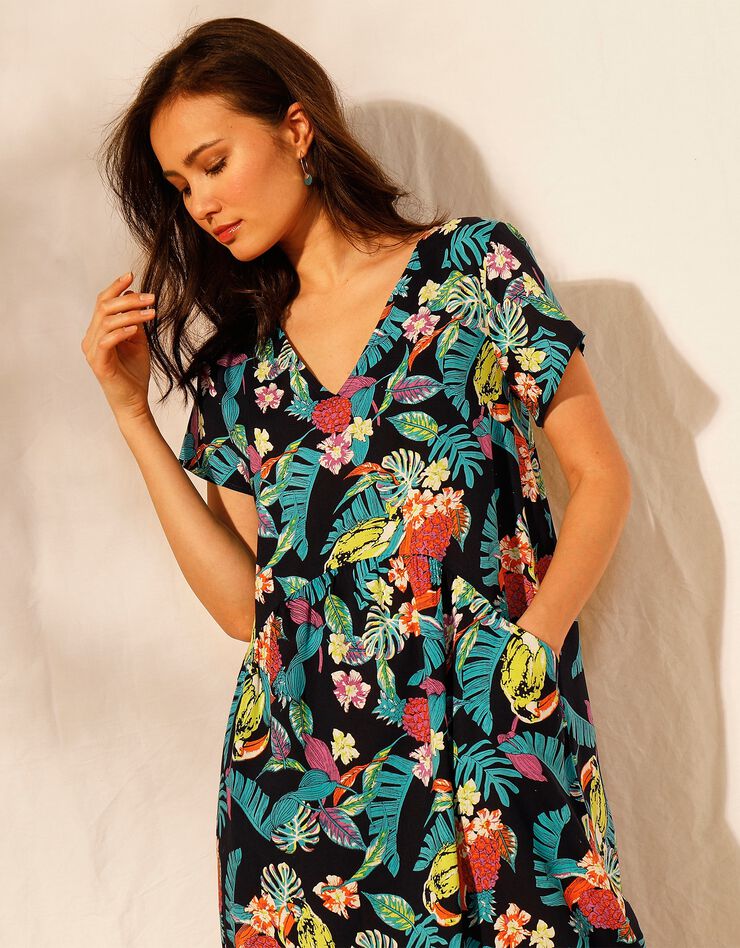 Robe ample en viscose imprimée manches courtes (marine / turquoise) Robe ample en viscose imprimée manches courtes (marine / turquoise)