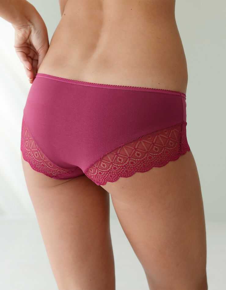 Shorty uni coton stretch et dentelle - lot de 3 (poudre + rose + bordeaux) Shorty uni coton stretch et dentelle - lot de 3 (poudre + rose + bordeaux)