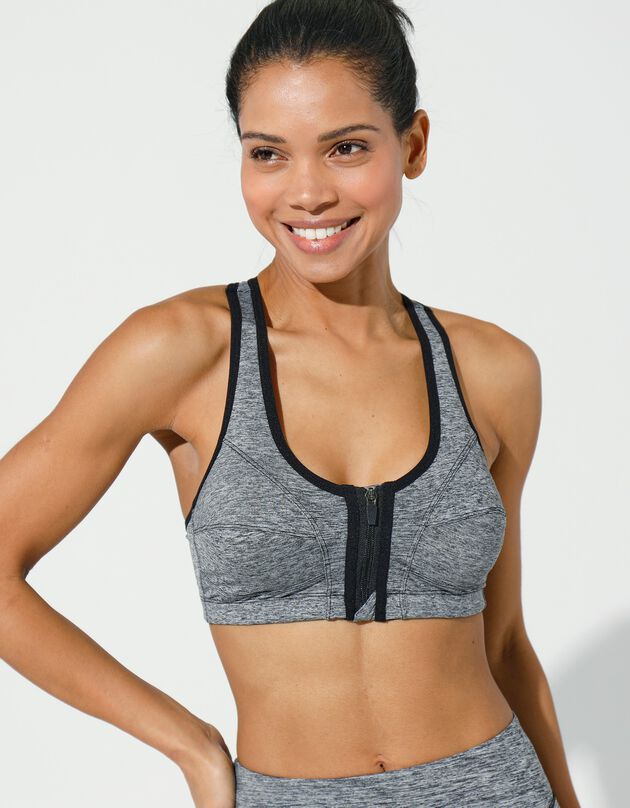 Soutien-gorge microfibre imprimée spécial sport, zippé devant - sans armatures (anthracite)