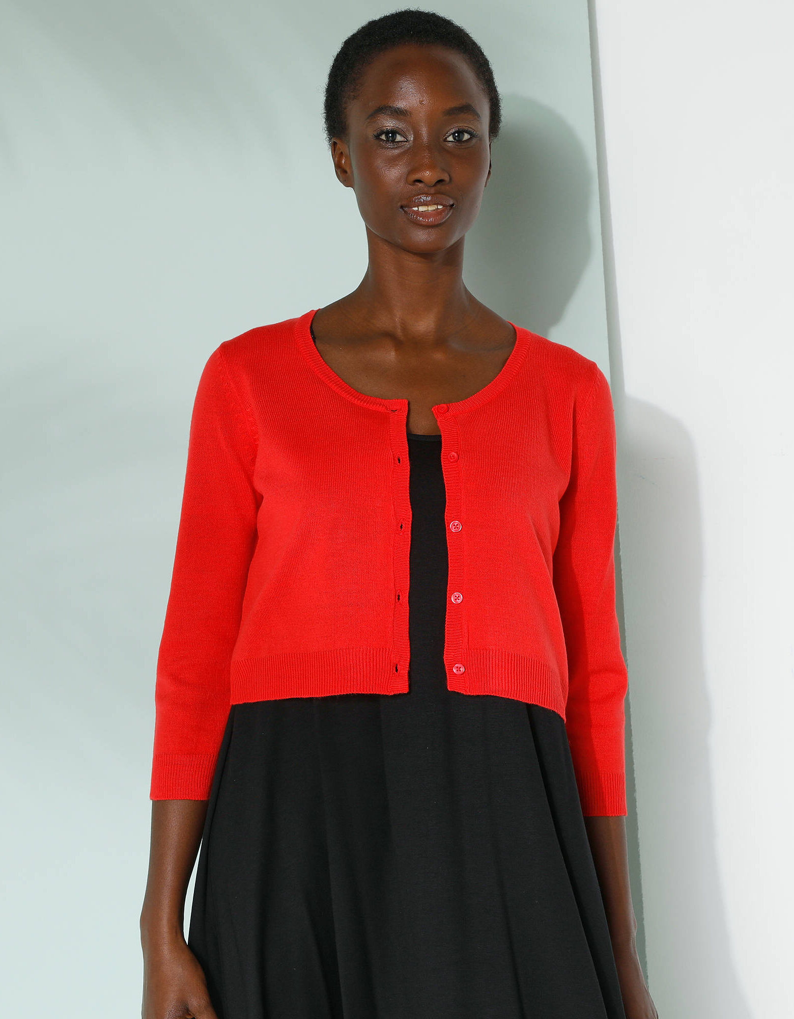 Gilet boléro boutonné, toucher doux, rouge | Blancheporte