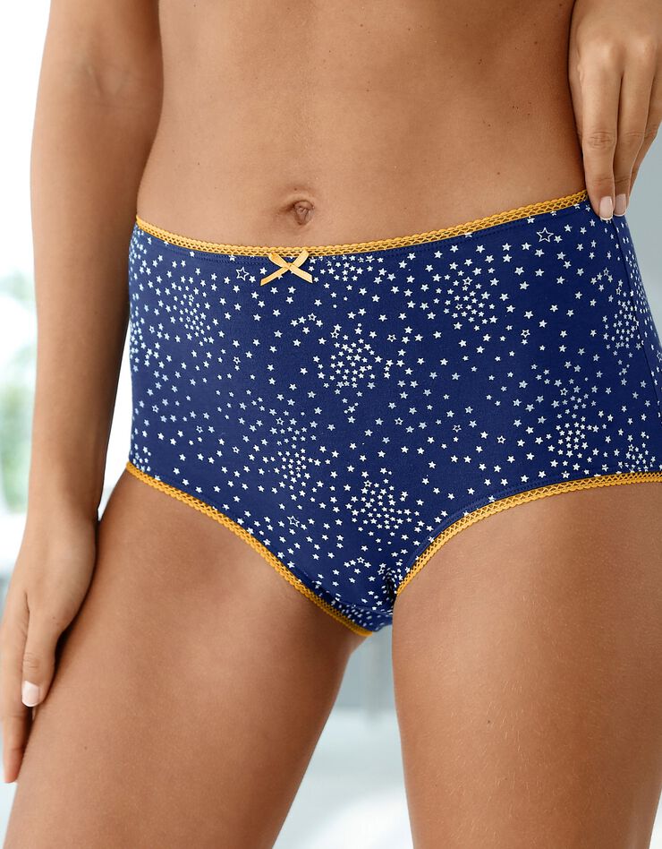 Culotte coton forme maxi imprimé motifs « étoiles » assortis – Lot de 4 (marine / safran) Culotte coton forme maxi imprimé motifs « étoiles » assortis – Lot de 4 (marine / safran)