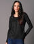 Cardigan boutonné col rond uni (noir)
