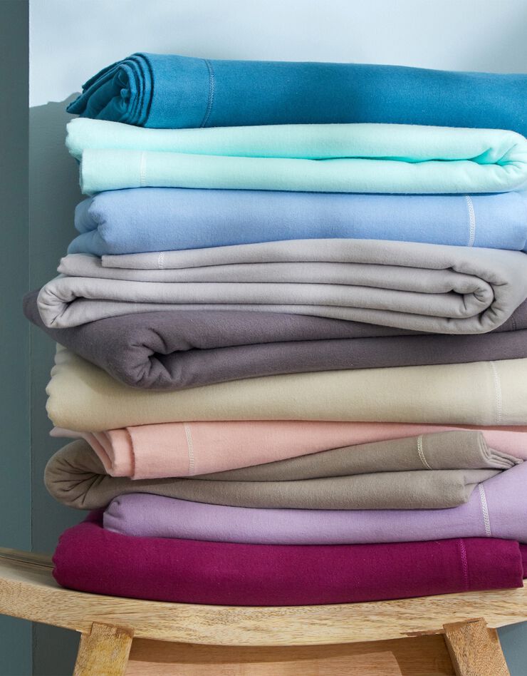 Linge de lit uni flanelle  (bleu paon)