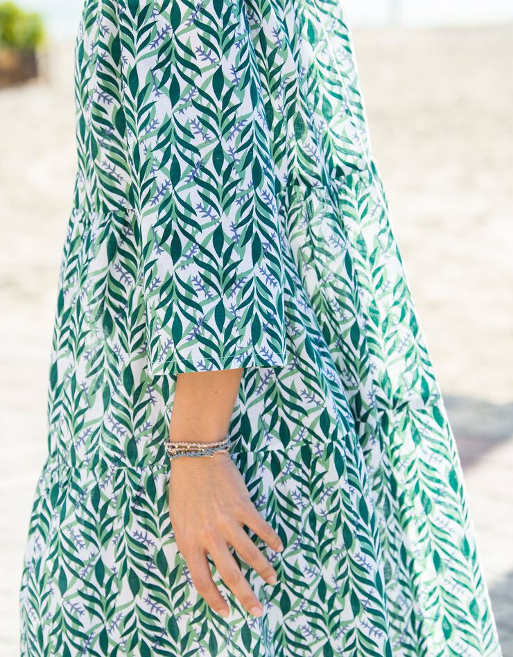 Robe courte volantée imprimée (blanc / vert)