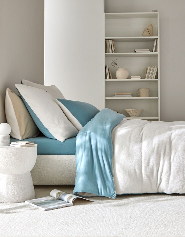 Linge de lit réversible jersey polaire toucher peluche (bleu)