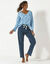 Haut de pyjama manches longues imprimé fleuri (bleu / écru)