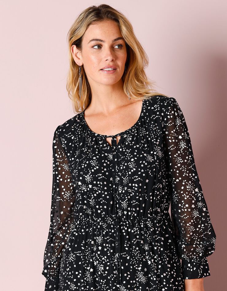 Robe longue voile imprimé argenté (noir / argenté) Robe longue voile imprimé argenté (noir / argenté)