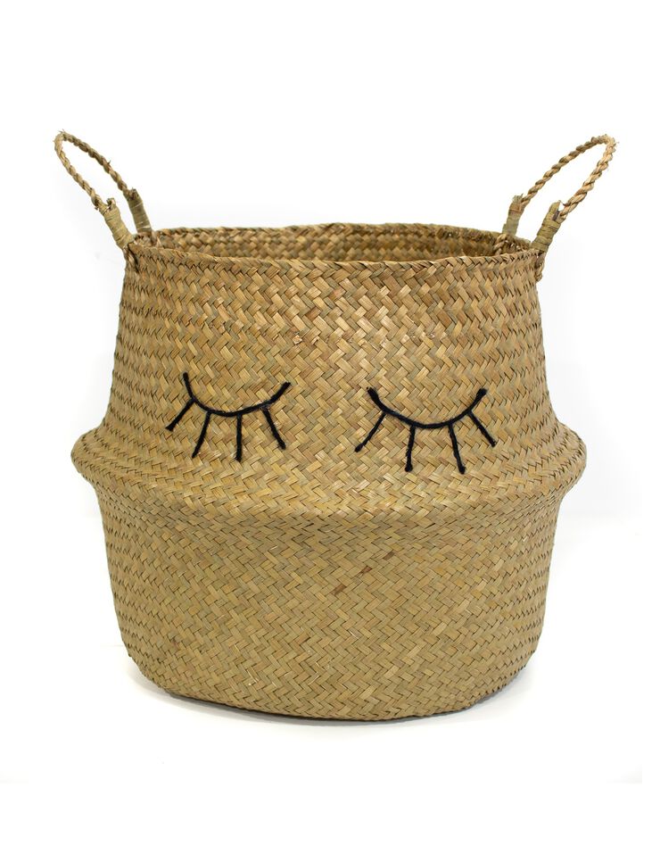 Panier de rangement en jonc de mer naturel yeux brodés  (jonc de mer)