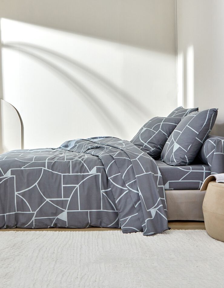 Linge de lit Geoffroy en coton à motifs graphiques (gris)