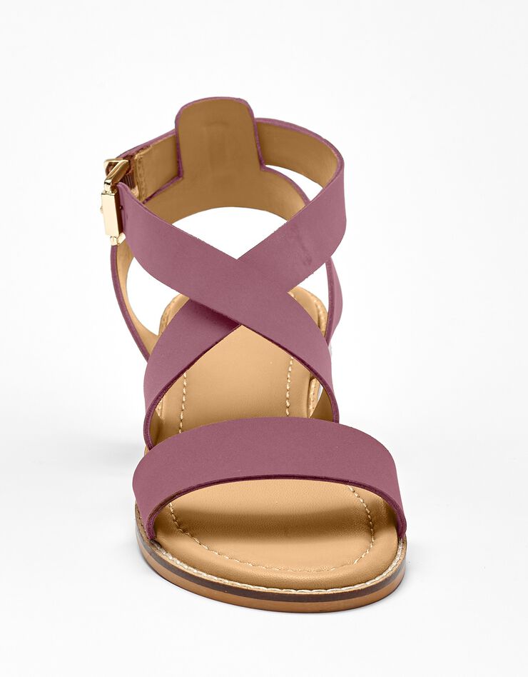 Sandales plates éco-conçues en cuir naturel à brides croisées (tomette)