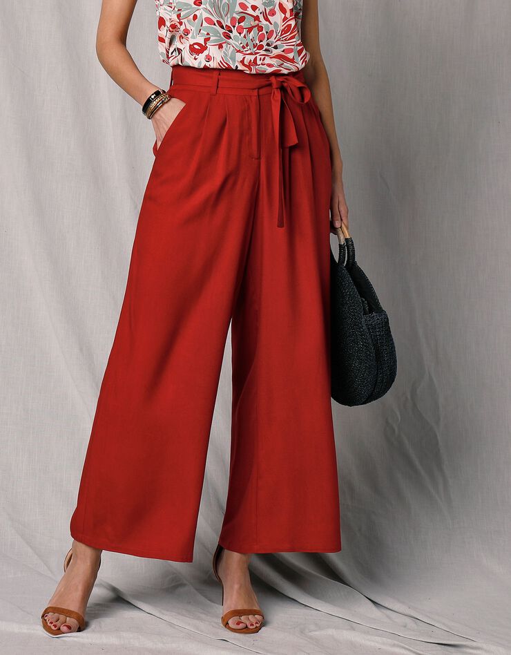 Pantalon large 7/8ème ceinturé twill (rouge)