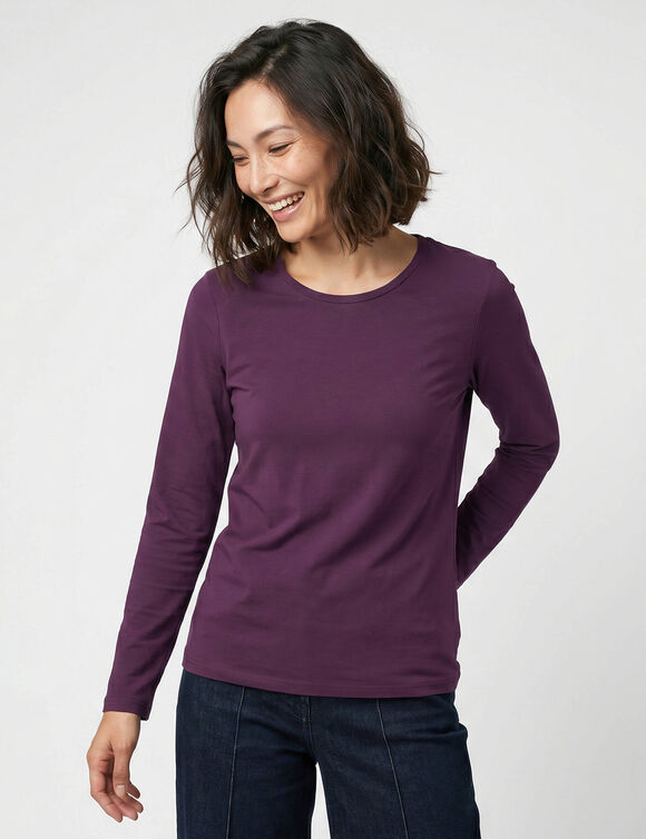 T-shirt uni col rond stretch (prune)