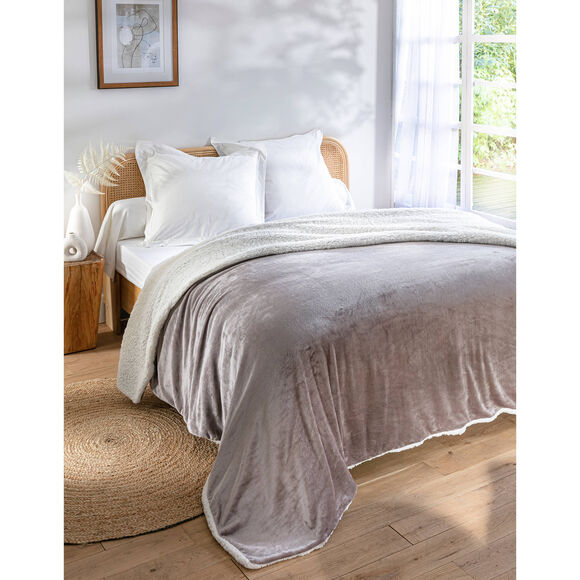 Couverture double face polaire et sherpa (taupe)