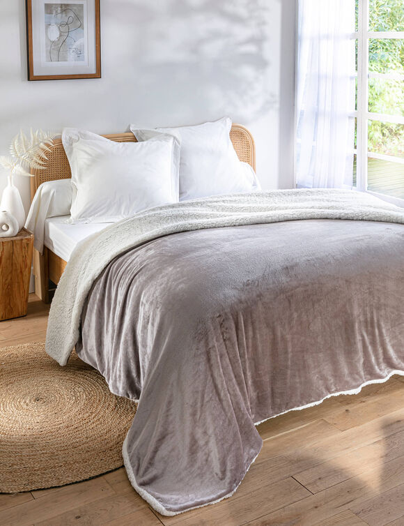 Couverture double face polaire et sherpa (taupe)