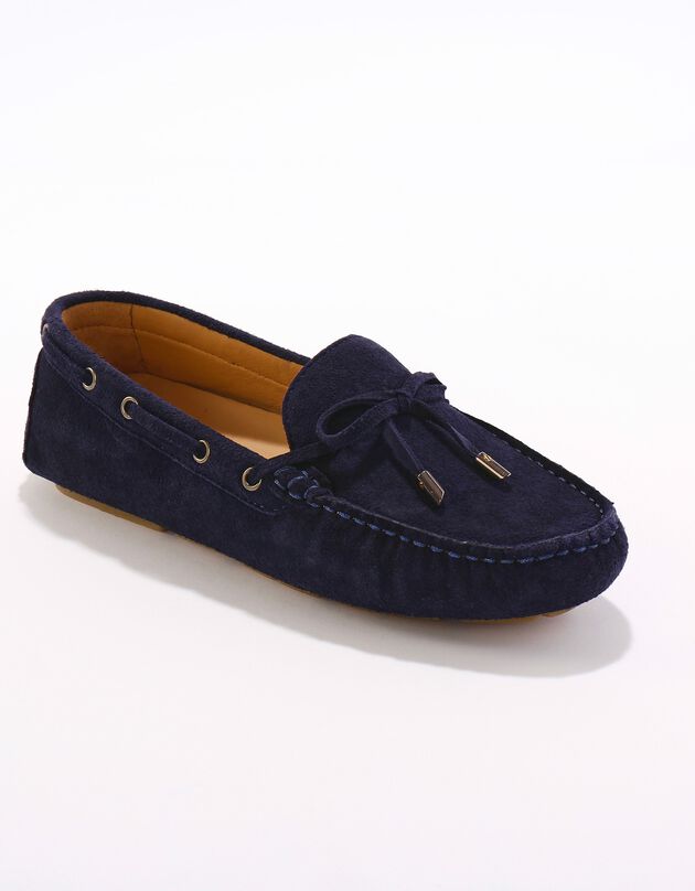 Mocassins en cuir ultra-souple à liens (marine)