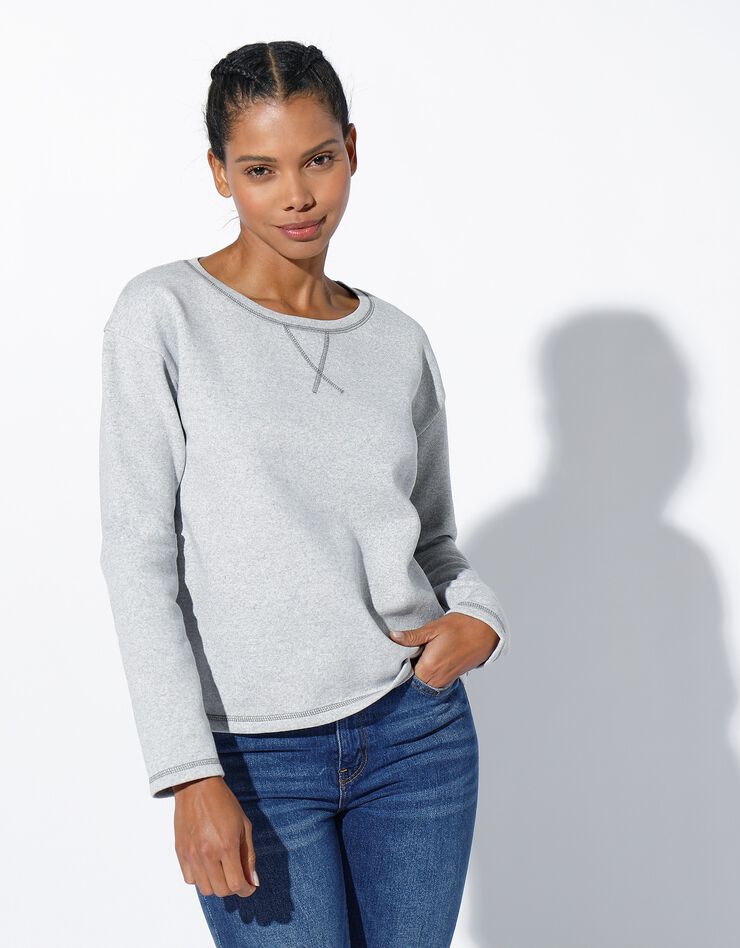 Sweat court, molleton gratté (gris chiné) Sweat court, molleton gratté (gris chiné)