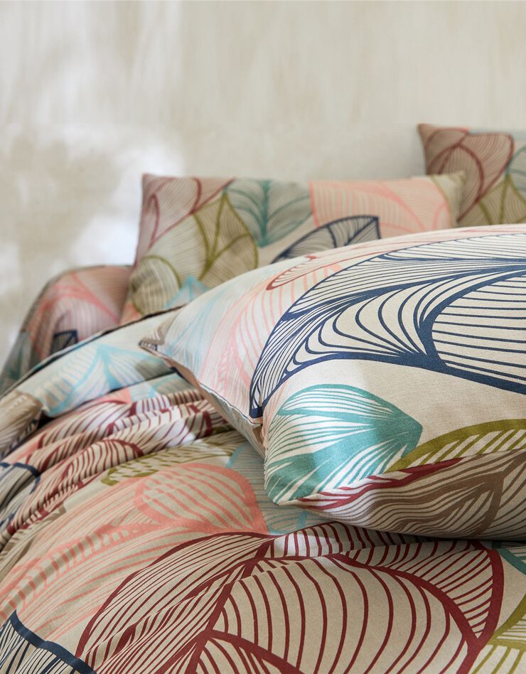 Linge de lit Elsa en polycoton à motifs feuilles (beige)