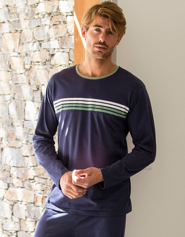 Tee-shirt pyjama rayé manches longues (marine)