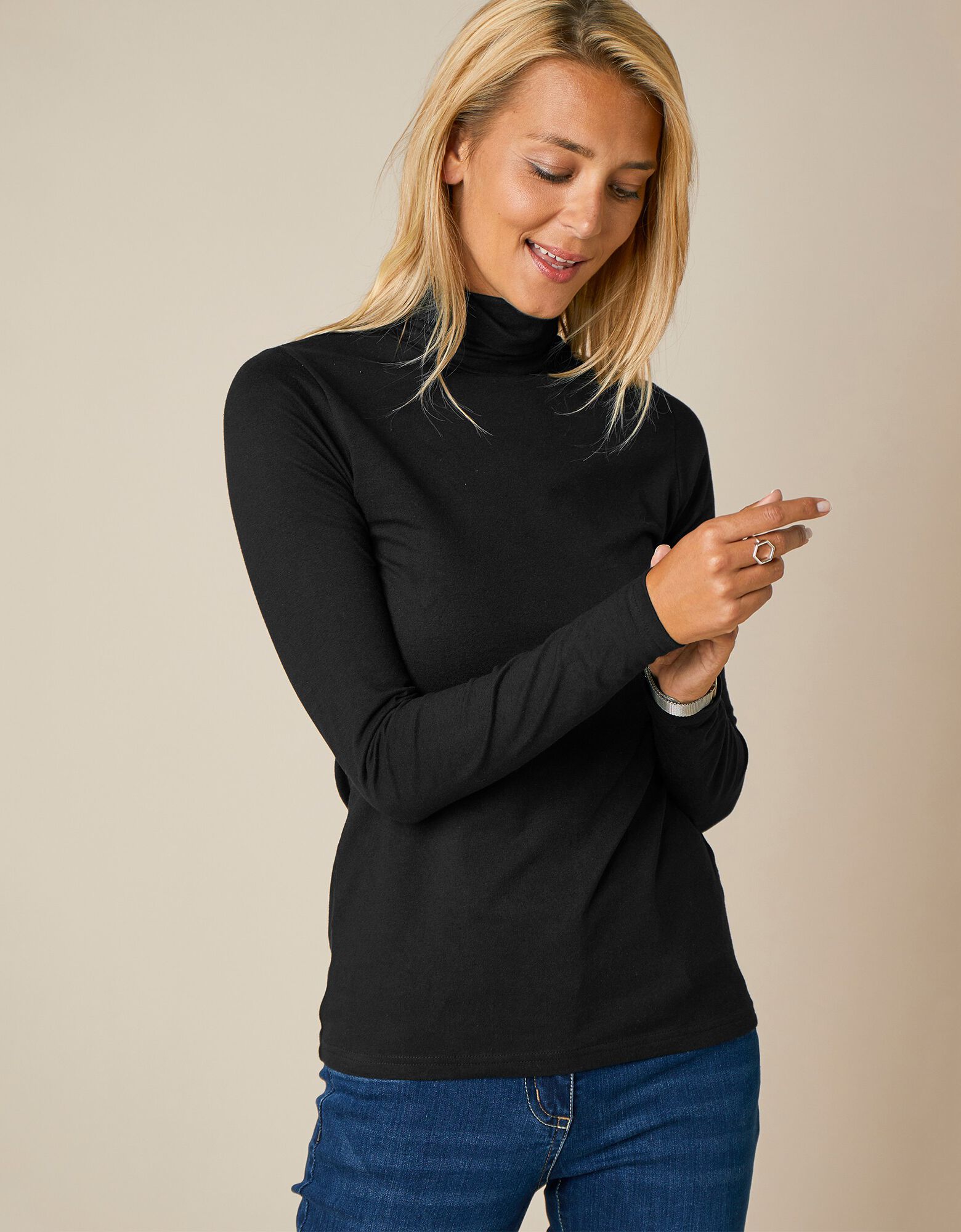 Sous-pull col roul?� coton stretch uni, noir | Blancheporte