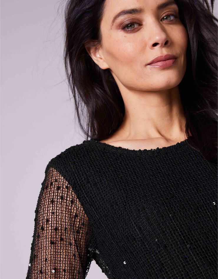 Pull fantaisie effet 2en1 manches 3/4 (noir) Pull fantaisie effet 2en1 manches 3/4 (noir)