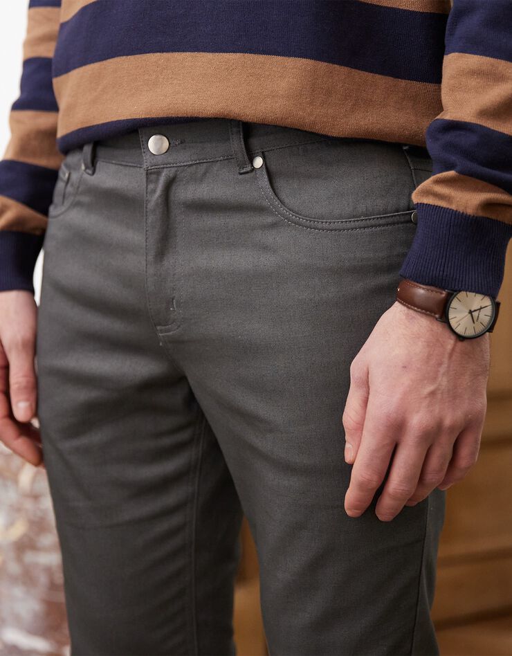 Pantalon droit 5 poches twill coton extensible (gris anthracite)