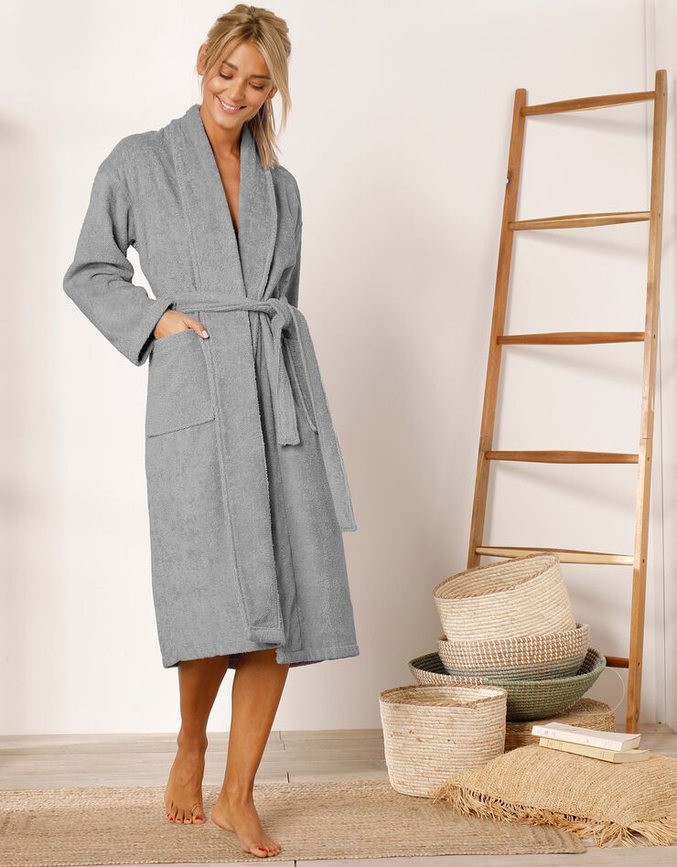 Peignoir mixte adulte col châle éponge bouclette (gris)