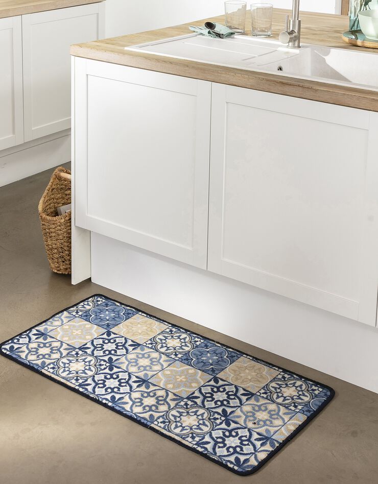Tapis cuisine motif carreaux de ciment (bleu) Tapis cuisine motif carreaux de ciment (bleu)