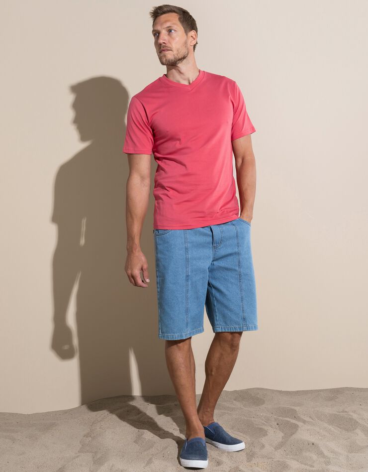 Tee-shirt col V manches courtes - lot de 3 (corail / céladon / indigo)