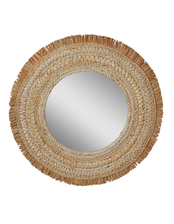 Miroir mural rond effet raphia (naturel)