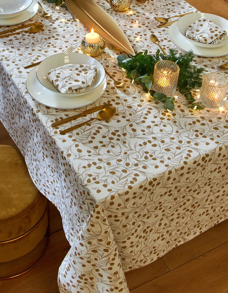 Nappe imprimée petites feuilles coloris doré (blanc / doré)