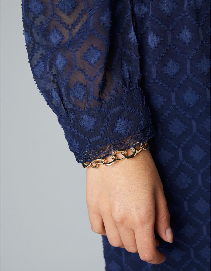 Robe en voile jacquard, finition dentelle (bleu marine) Robe en voile jacquard, finition dentelle (bleu marine)