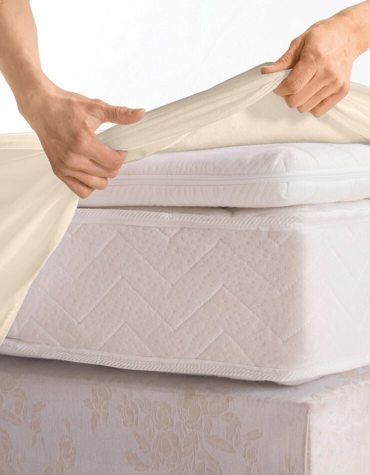 Drap-housse uni polyester - coton bonnet 32 cm (sable)