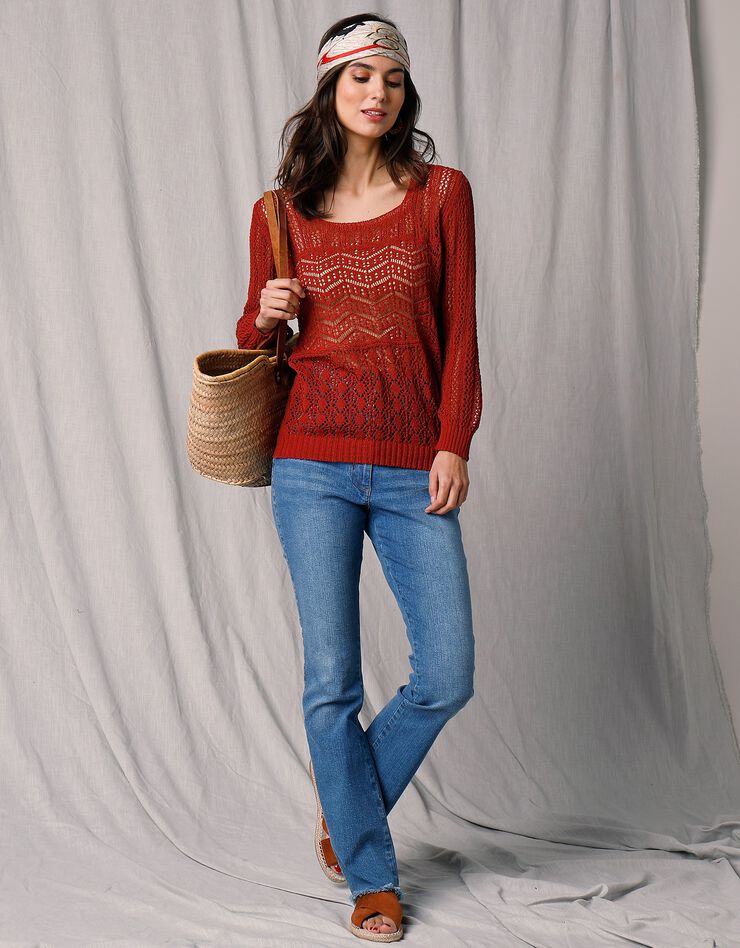 Pull maille fantaisie ajourée manches 3/4 (terracotta) Pull maille fantaisie ajourée manches 3/4 (terracotta)