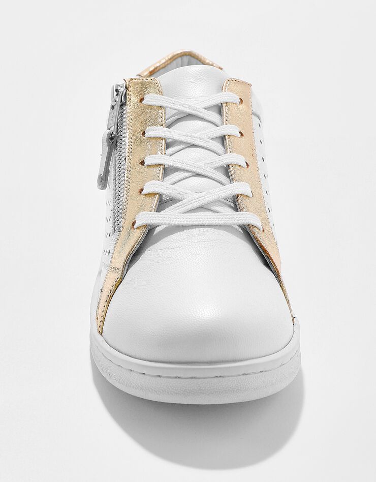 Tennis zippée en cuir perforé - bicolore (blanc / doré) Tennis zippée en cuir perforé - bicolore (blanc / doré)