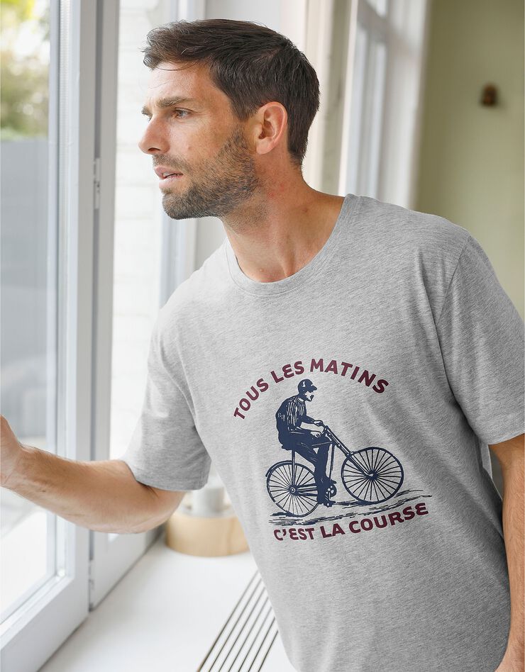 Pyjashort motif cycliste message manches courtes (gris chiné / bordeaux) Pyjashort motif cycliste message manches courtes (gris chiné / bordeaux)