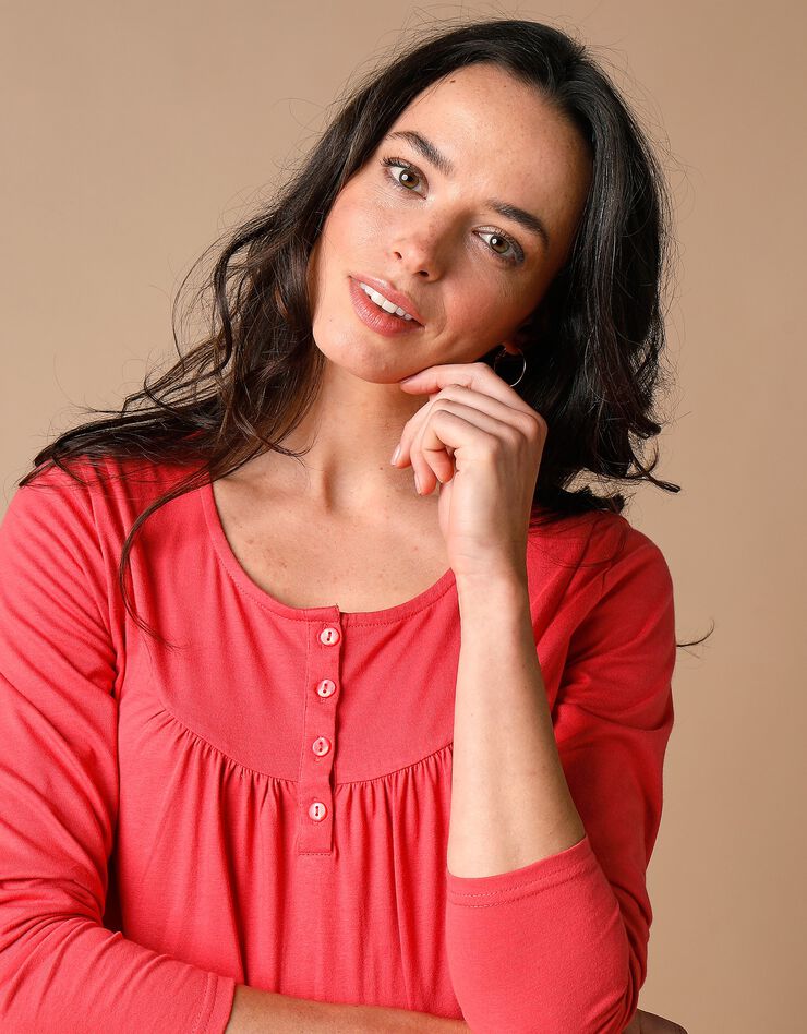 Tunique col rond unie, maille jersey (corail foncé) Tunique col rond unie, maille jersey (corail foncé)