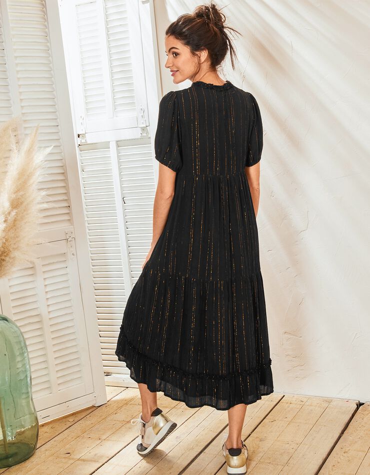 Robe longue volantée unie (noir) Robe longue volantée unie (noir)