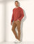Pull pur coton col rond manches longues (corail chiné)