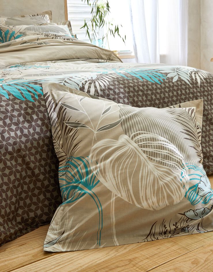 Linge de lit Jane en coton imprimé feuillages (taupe)