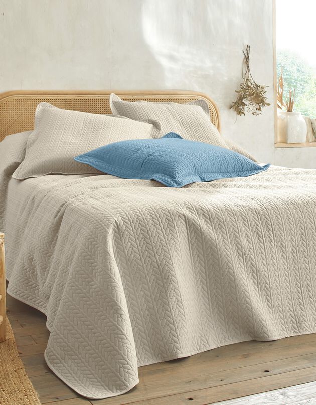 Couvre-lit matelassé microfibre motif géométrique (beige)
