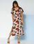 Robe longue imprimée manches "papillon" (beige / kaki)