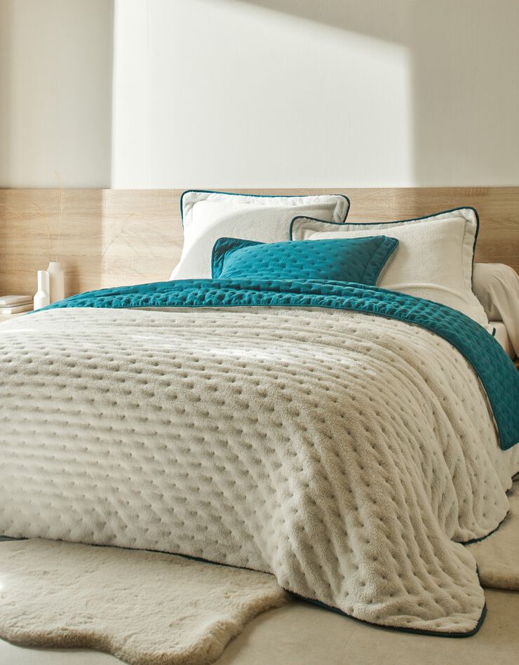 Couvre-lit réversible microfibre matelassée/sherpa (bleu paon)
