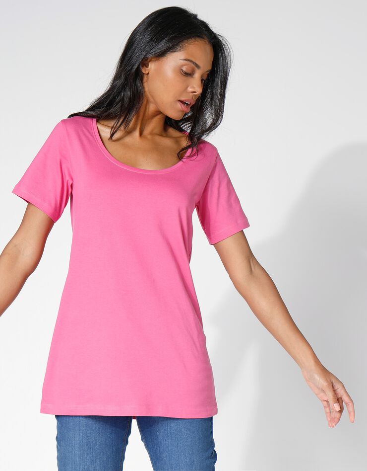 Tee-shirt uni col rond en coton bio(1), éco-responsable (rose) Tee-shirt uni col rond en coton bio(1), éco-responsable (rose)