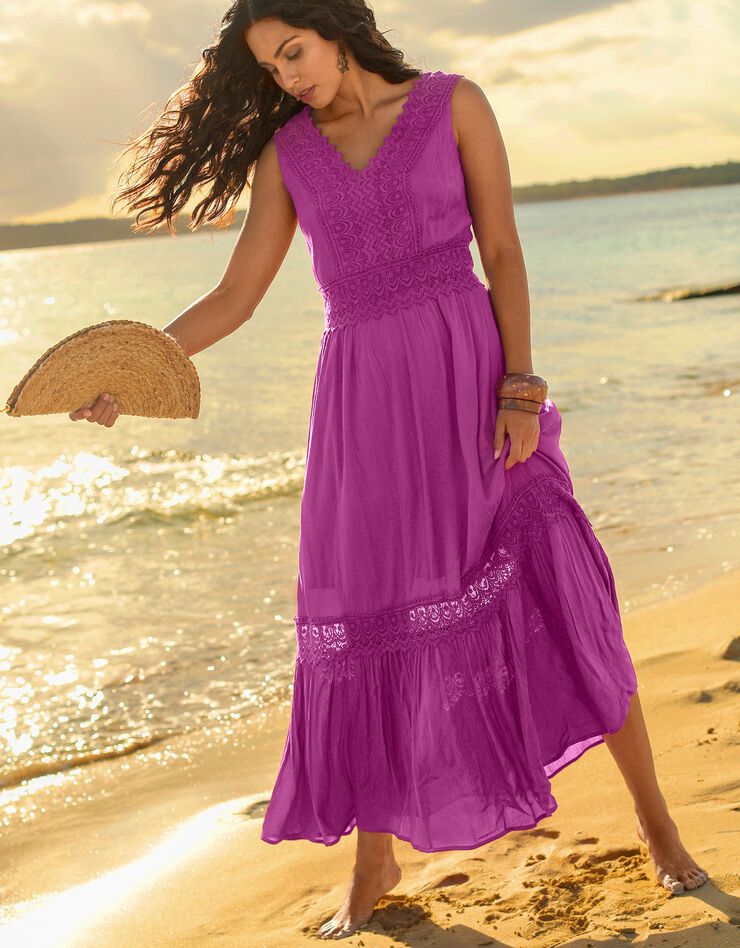 Robe longue volantée macramé (violine) Robe longue volantée macramé (violine)