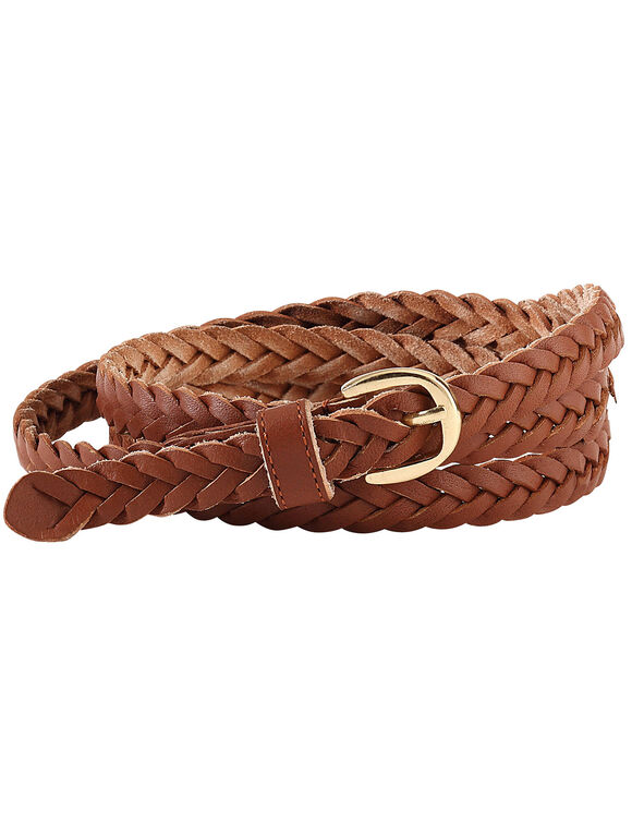Ceinture tress&eacute;e, cuir (caramel)