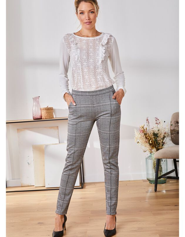 Pantalon en maille imprimé carreaux (noir / gris)