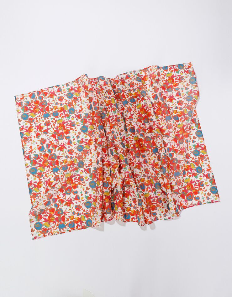 Foulard style chèche fabriqué en France imprimé printanier, 160 x 70 cm - coton (écru / corail)