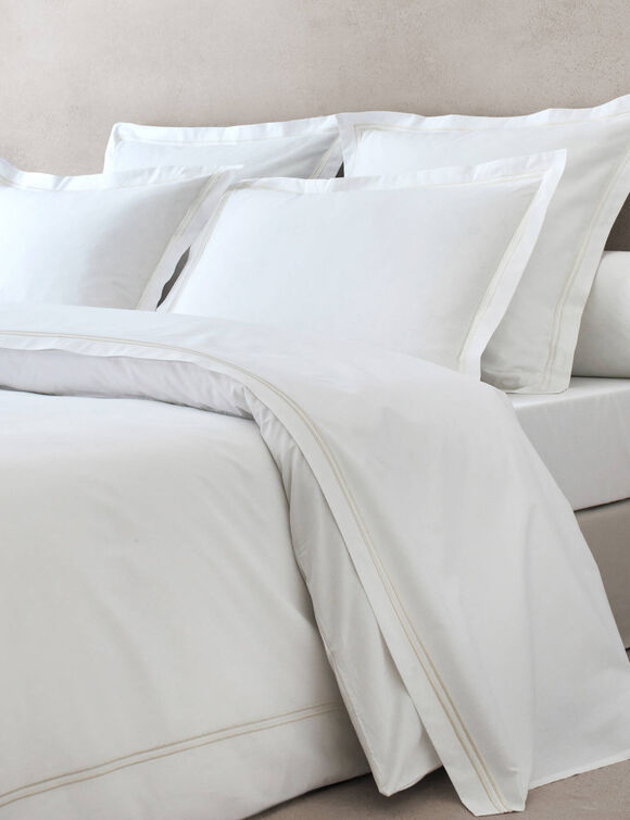 Linge de lit uni double bourdon - percale de coton 80 fils/cm&sup2; (blanc / sable)