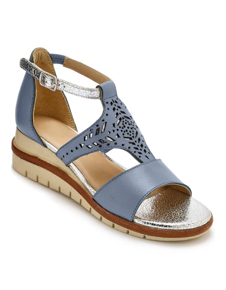 Sandales cuir ajouré pailleté largeur confort (marine) Sandales cuir ajouré pailleté largeur confort (marine)