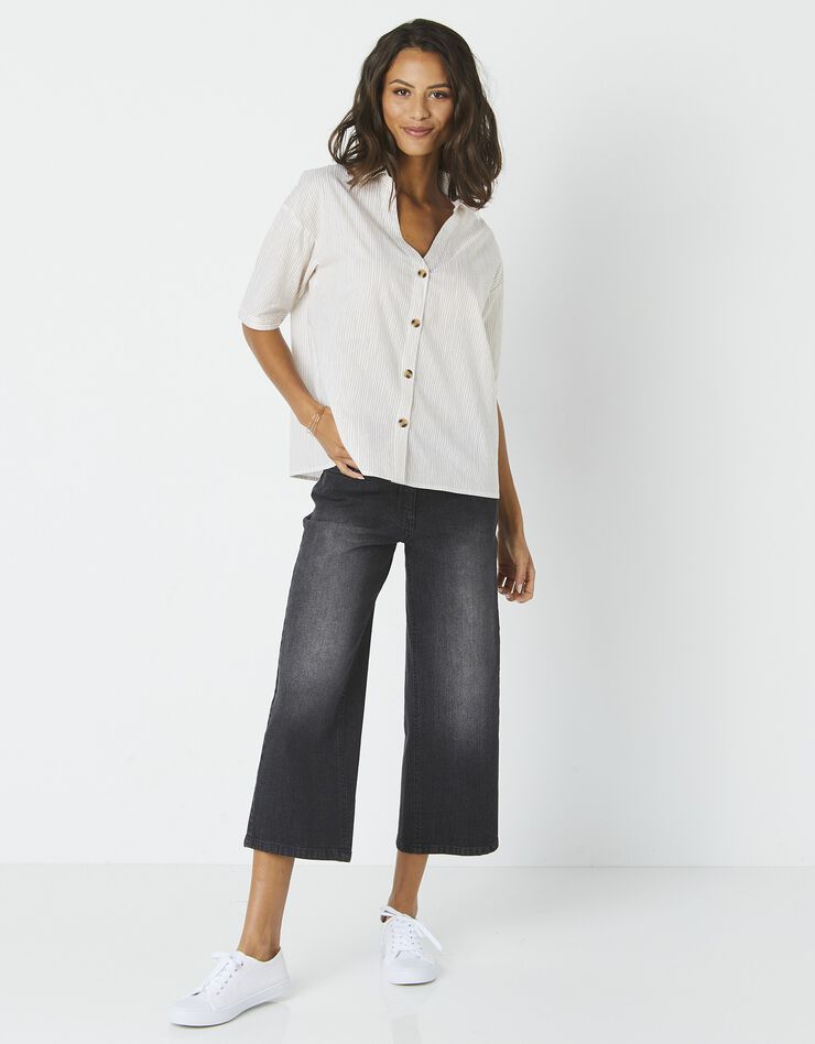 Chemise manches coudes imprimé rayé, spécial petites (beige / blanc) Chemise manches coudes imprimé rayé, spécial petites (beige / blanc)
